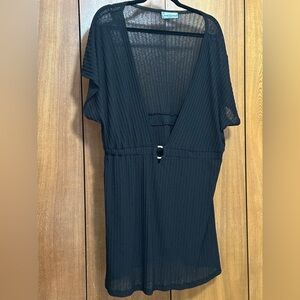 Plus size swimsuit cover up Black Sheer Knit V-Neck